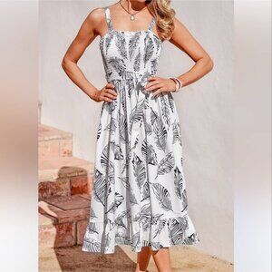 NWOT Cupshe  Very You White Leaf Print Midi‎ Dress Size Small